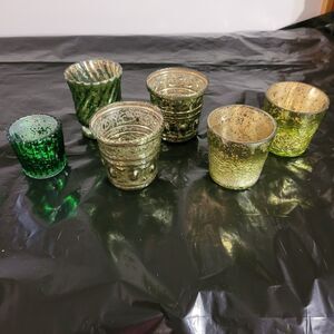 6 green different size and shape wome cracked look with silver/gold inlay votive